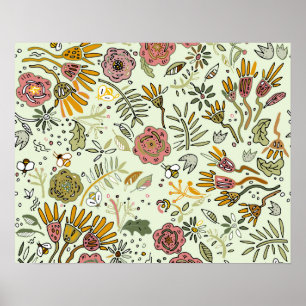 Affiche Aquarelle Florale Abeille Fleurs Élégant Moderne