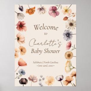 Affiche Aquarelle Florale Beige Baby shower Accueil