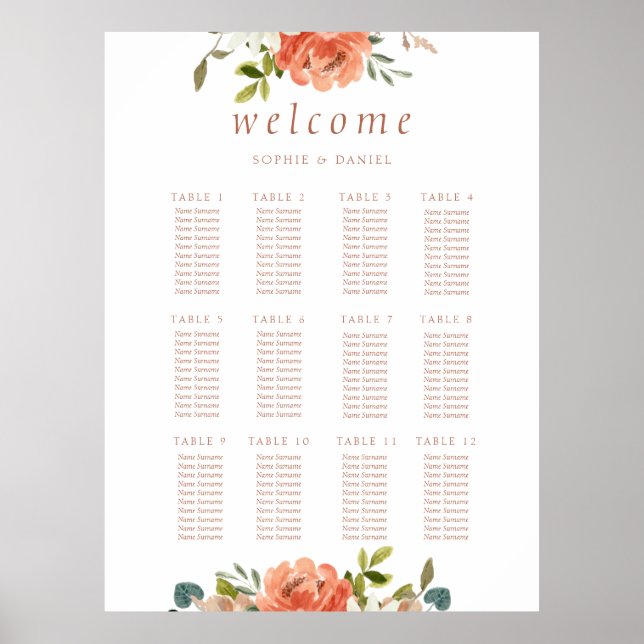 Affiche Aquarelle florale blanche 12 Mariage de table (Devant)