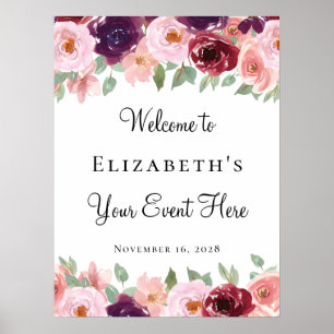 Affiche Aquarelle Florale Burgundy Blush pour Tout Événeme