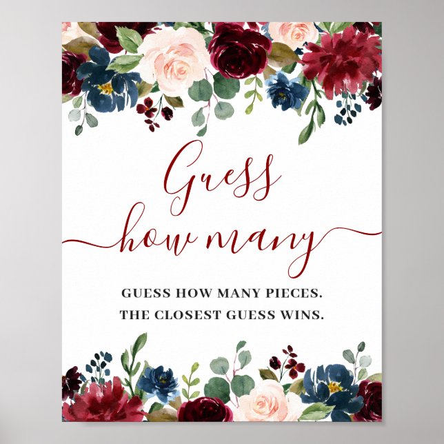 Affiche aquarelle florale Burgundy Navy Blue Blush (Devant)