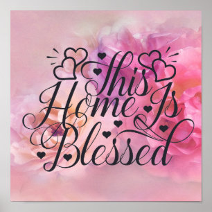 Affiche Aquarelle Florale - Cette Maison Est Bénie