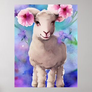Affiche Aquarelle florale de l'agneau de Pâques du printem