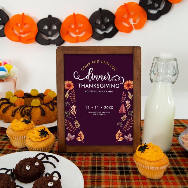 Affiche Aquarelle Florale Dîner d'Action de grâce (Créateur téléchargé)