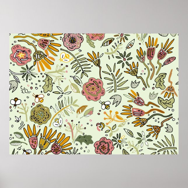 Affiche Aquarelle Florale Fleurs d'abeille Élégante Modern (Devant)