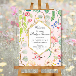 Affiche Aquarelle Florale Géométrique Or Fleurs Pastel