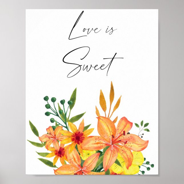 Affiche Aquarelle florale l'amour est doux prenez une gâte (Devant)