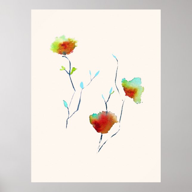 Affiche Aquarelle florale moderne d'art Abstrait (Devant)