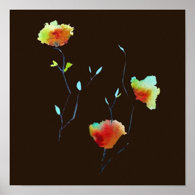Affiche Aquarelle florale moderne d'art Abstrait (Devant)