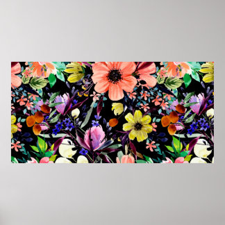 Affiche Aquarelle florale motif sans couture. Différents b