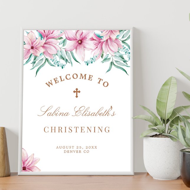 Affiche Aquarelle florale rose Symbole de bienvenue (Créateur téléchargé)