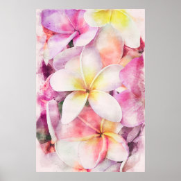 Affiche Aquarelle florale tropicale hawaïenne