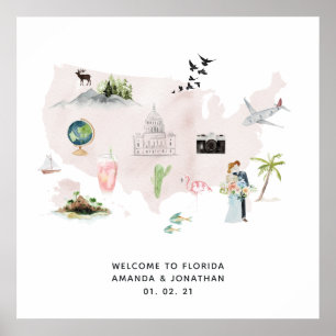 Affiche Aquarelle Floride USA Destination Wedding Welcome