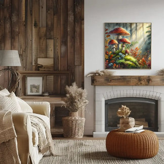 Affiche Aquarelle Forêt Champignons Foliage Fungi Art