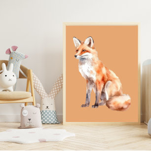 Affiche Aquarelle Fox sur l'orange pâle Nursery Art