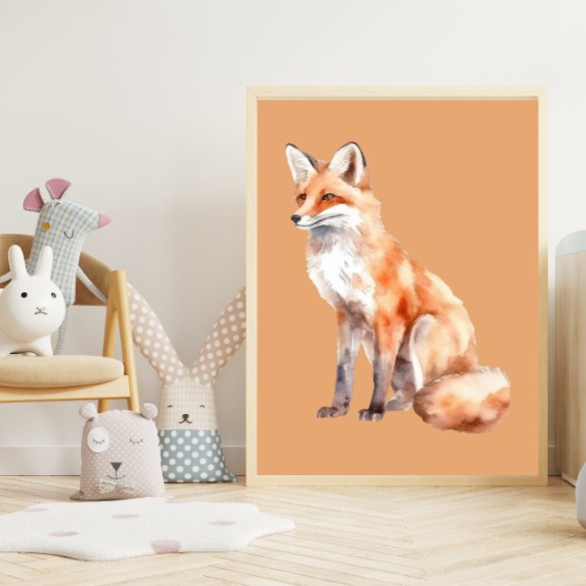 Affiche Aquarelle Fox sur l'orange pâle Nursery Art (Créateur téléchargé)