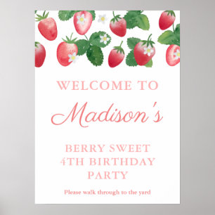 Affiche Aquarelle Fraise Berry Sweet Bienvenue d'anniversa