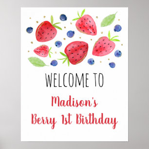 Affiche Aquarelle fraise bleuet Aquarelle Bienvenue