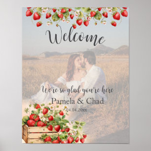 Affiche Aquarelle Fraises Mariage Bienvenue Photo