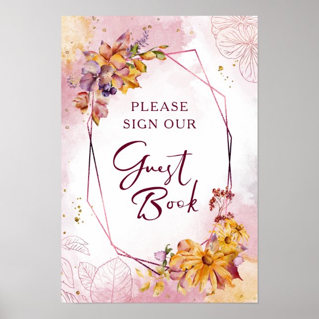 Affiche Aquarelle Géométrique Floral Automne Marsala Maria (Devant)