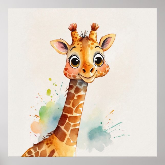 Affiche Aquarelle Giraffe Enfants Pépinière peinture (Devant)