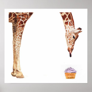 Affiche Aquarelle Giraffe "Licker avec Cupcake"