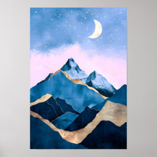 Affiche Aquarelle Golden Celestial Peaks