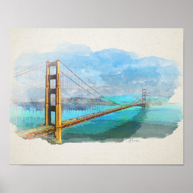 Affiche Aquarelle Golden Gate Bridge San Francisco (Devant)