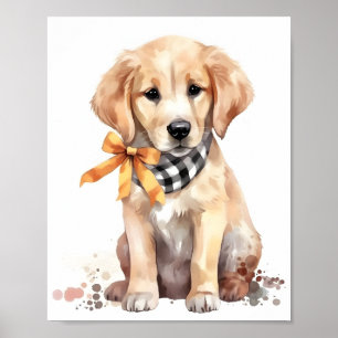 Affiche Aquarelle Golden Retriever adorable chien