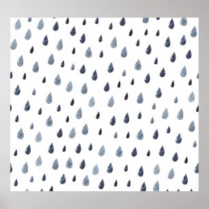 Affiche Aquarelle gouttes de pluie, indigo motif sans soud