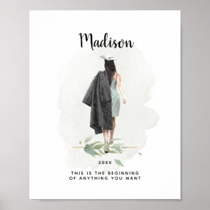 Affiche Aquarelle Graduation Girl Citation Inspirationnell