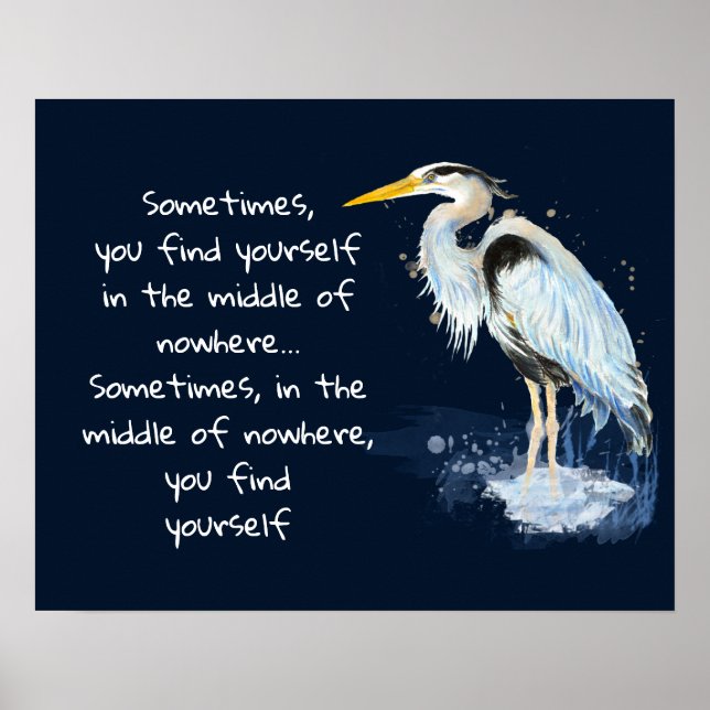 Affiche Aquarelle Great Blue Heron Citation Inspirante (Devant)