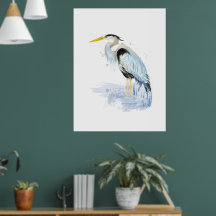 Aquarelle Great Blue Heron Oiseau Art