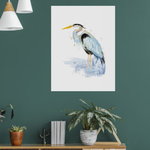 Affiche Aquarelle Great Blue Heron Oiseau Art