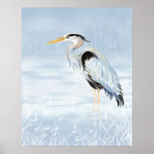Affiche Aquarelle Great Blue Heron Oiseau Art