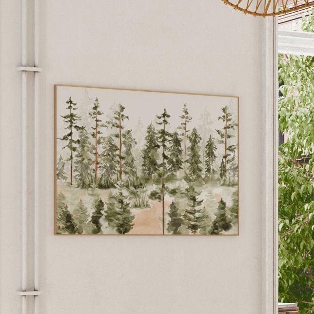 Affiche Aquarelle Green Forest Wall Art (In situ)