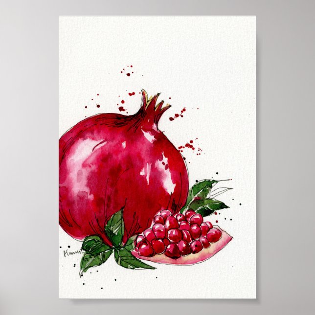 Affiche Aquarelle grenade art cuisine (Devant)