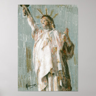 Affiche Aquarelle gris et marron vintageStatue de la Liber