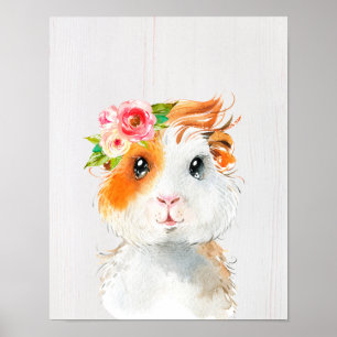 Affiche Aquarelle Guinée Cochon Bébé Animaux Nursery Poste