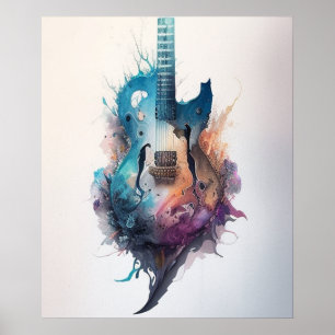 Affiche aquarelle Guitare