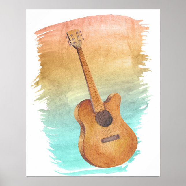 Affiche Aquarelle Guitare acoustique (Devant)