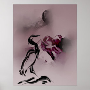 Affiche Aquarelle Heron Oiseaux Montagnes peinture Paysage