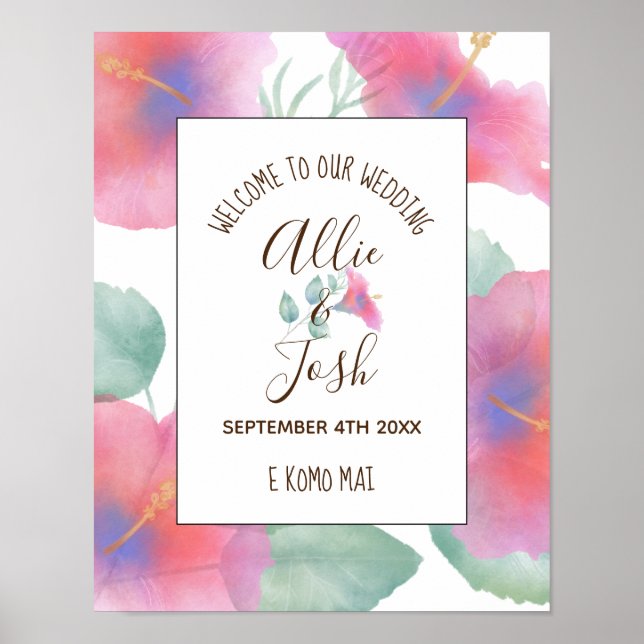 Affiche Aquarelle Hibiscus Maui Mariage (Devant)