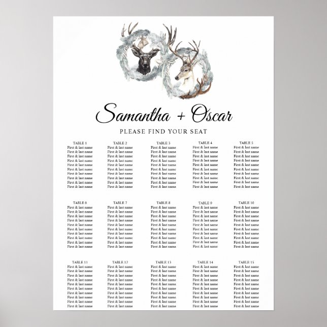 Affiche Aquarelle hiver Cerf Wreath Argent (Devant)