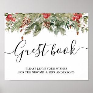 Affiche Aquarelle Hiver Pine verte Arbre et Pine Cône