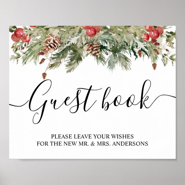 Affiche Aquarelle Hiver Pine verte Arbre et Pine Cône (Devant)