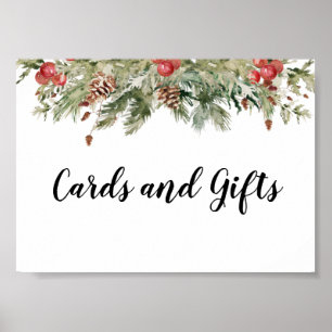 Affiche Aquarelle Hiver Pine verte Arbre et Pine Cône