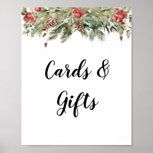 Affiche Aquarelle Hiver Pine verte Arbre et Pine Cône