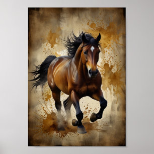 Affiche aquarelle, illustration d'un cheval courant
