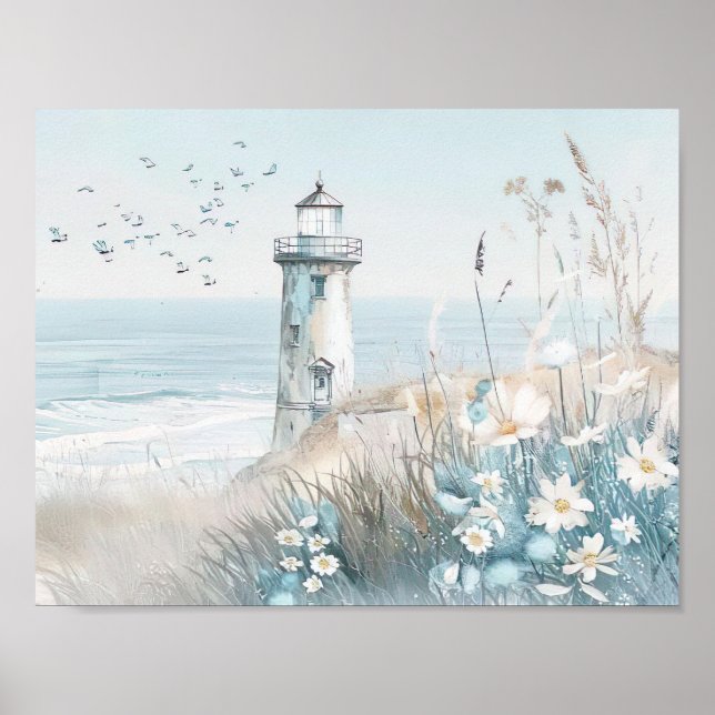 Affiche aquarelle illustration phare blanc (Devant)